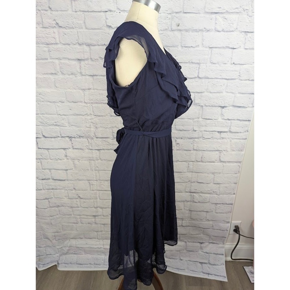 DKNY Double Ruffle Collar Dress Navy Blue Size 8 Sleeveless Knee Length - Picture 3 of 5